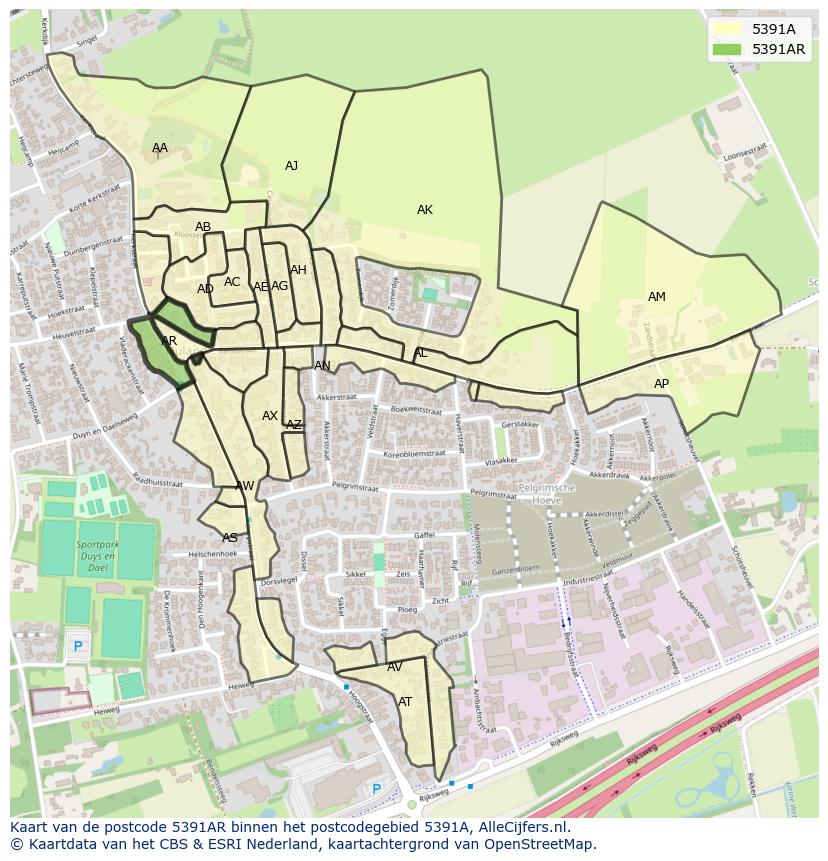 Afbeelding van het postcodegebied 5391 AR op de kaart.