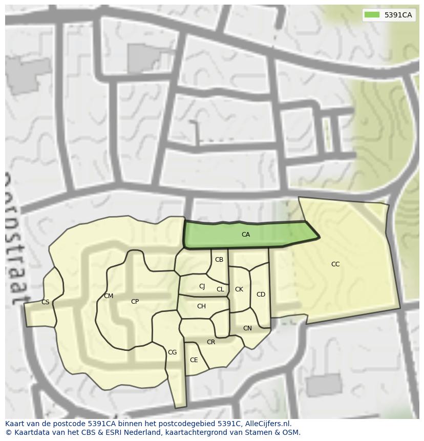 Afbeelding van het postcodegebied 5391 CA op de kaart.