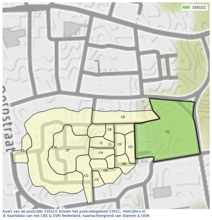 Afbeelding van het postcodegebied 5391 CC op de kaart.