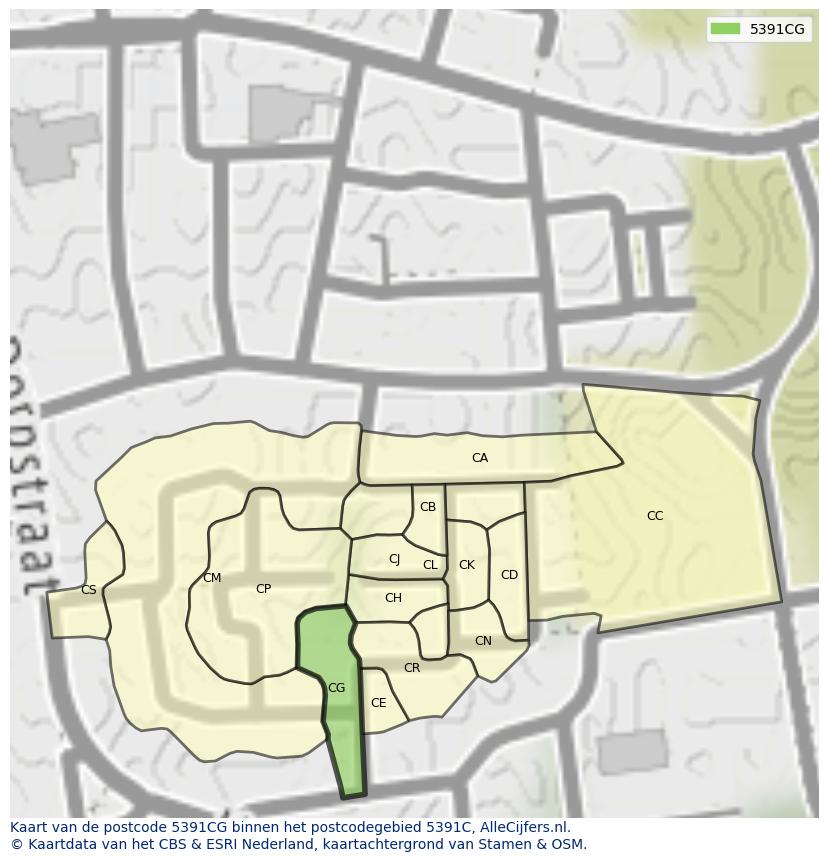 Afbeelding van het postcodegebied 5391 CG op de kaart.