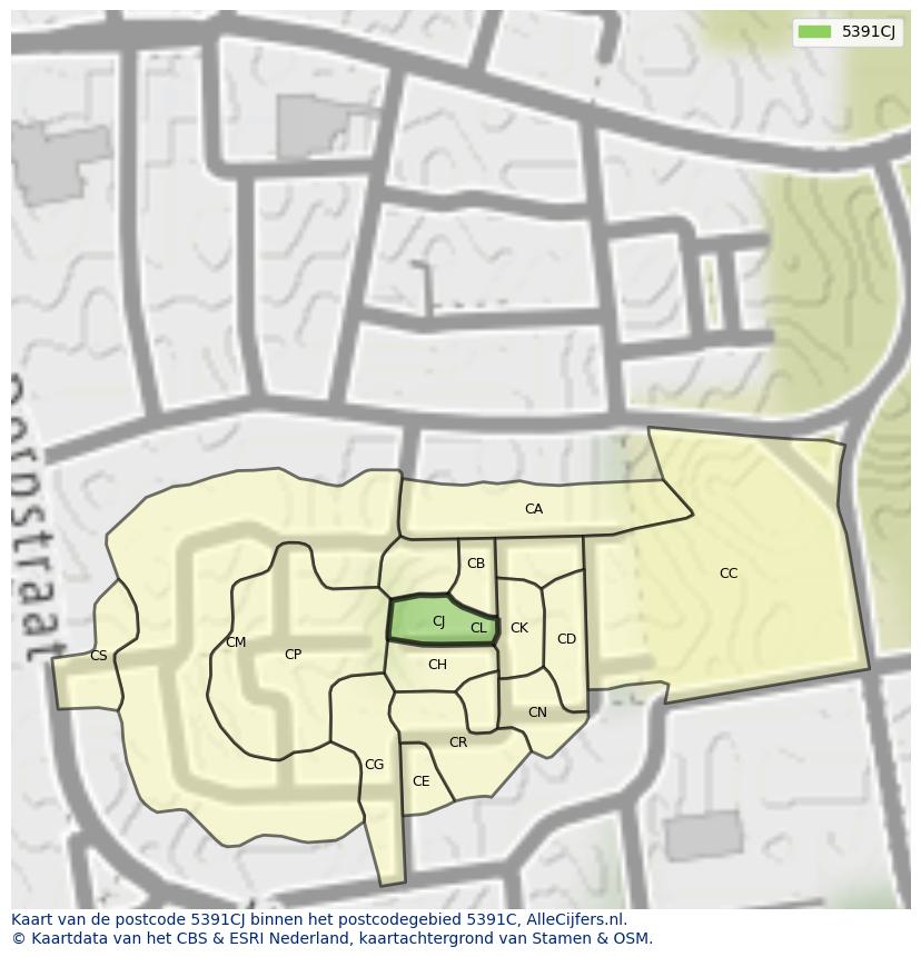 Afbeelding van het postcodegebied 5391 CJ op de kaart.