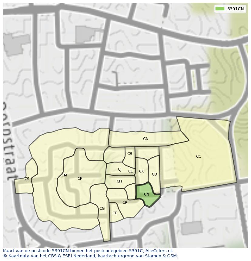Afbeelding van het postcodegebied 5391 CN op de kaart.