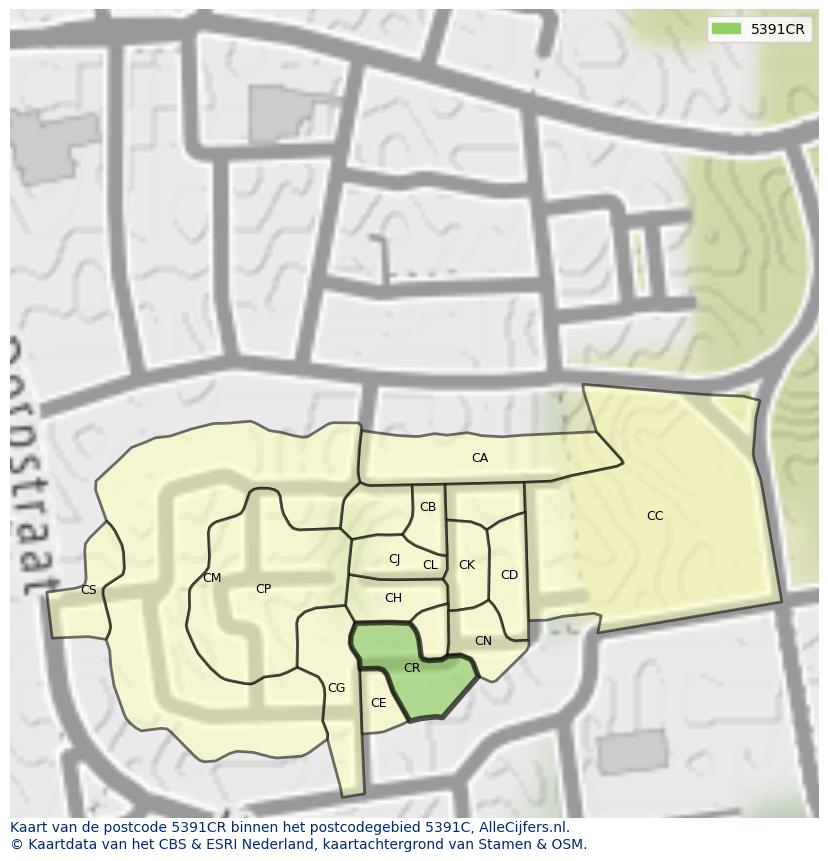 Afbeelding van het postcodegebied 5391 CR op de kaart.