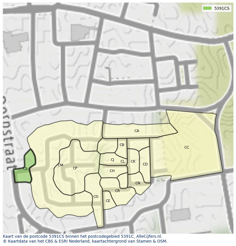 Afbeelding van het postcodegebied 5391 CS op de kaart.