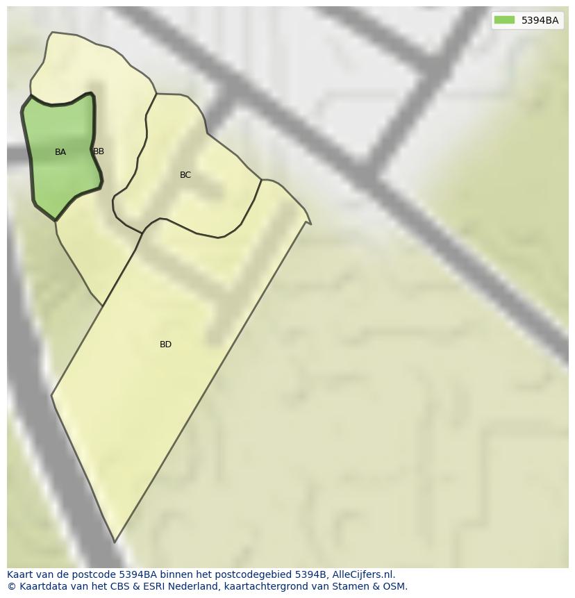 Afbeelding van het postcodegebied 5394 BA op de kaart.