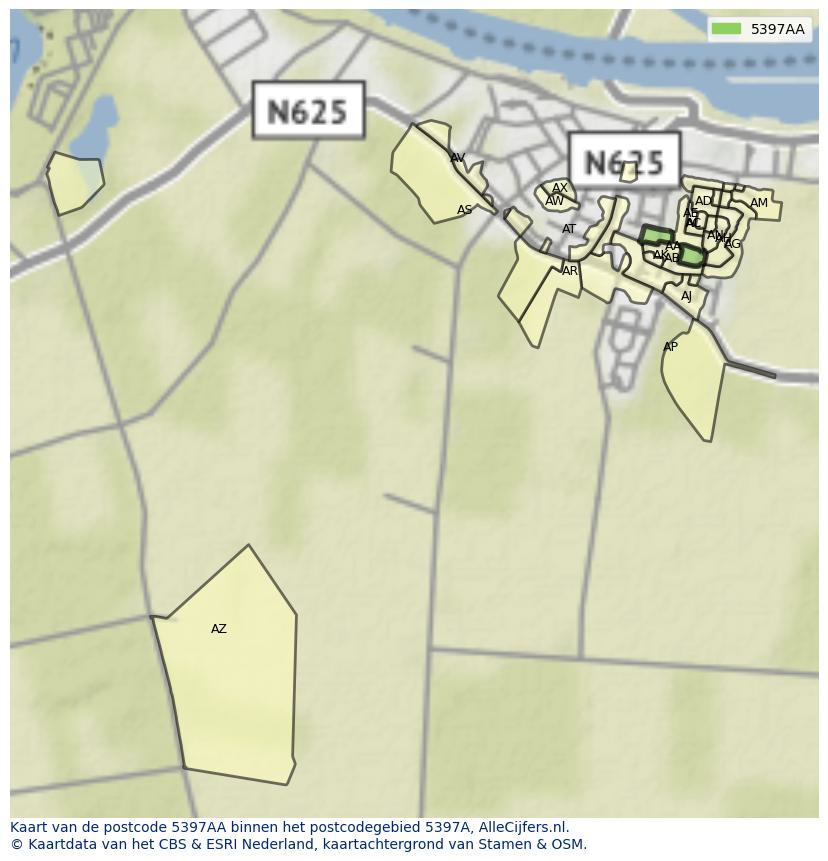 Afbeelding van het postcodegebied 5397 AA op de kaart.