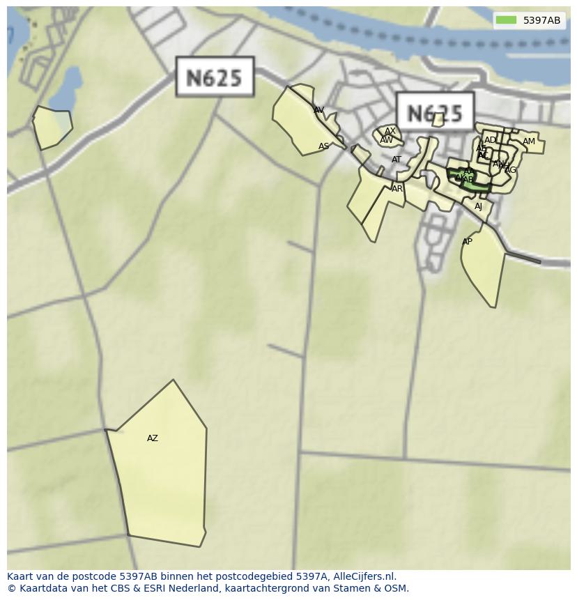 Afbeelding van het postcodegebied 5397 AB op de kaart.