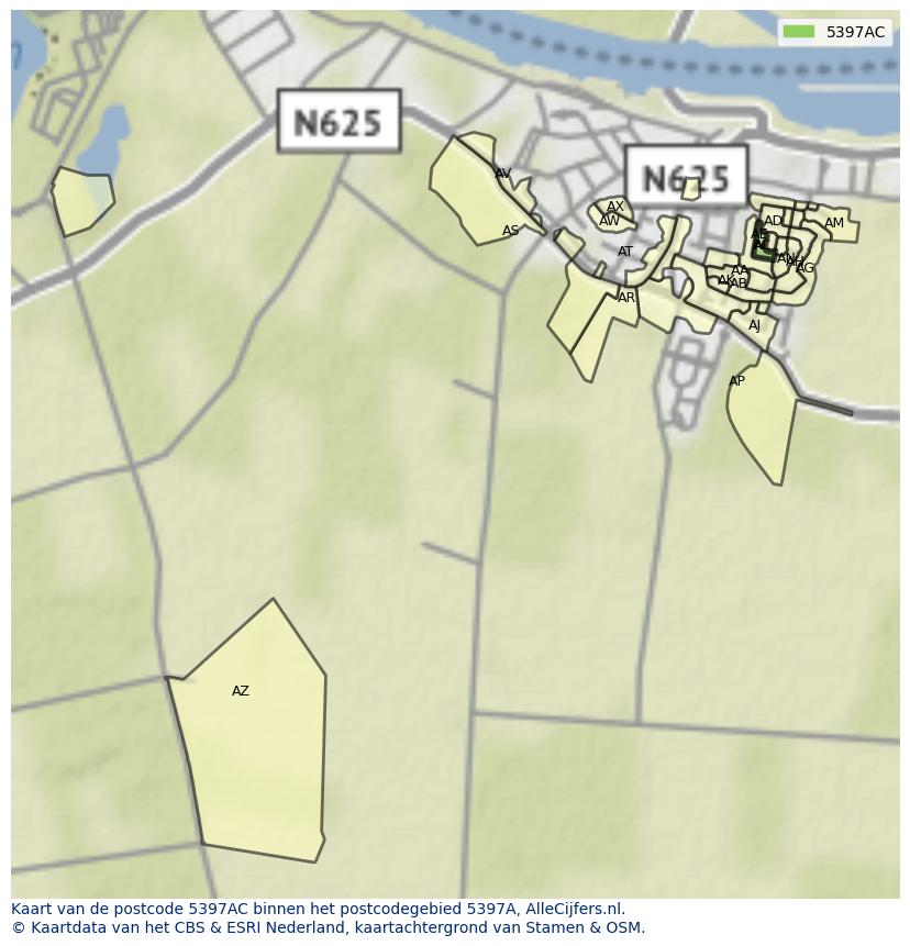 Afbeelding van het postcodegebied 5397 AC op de kaart.