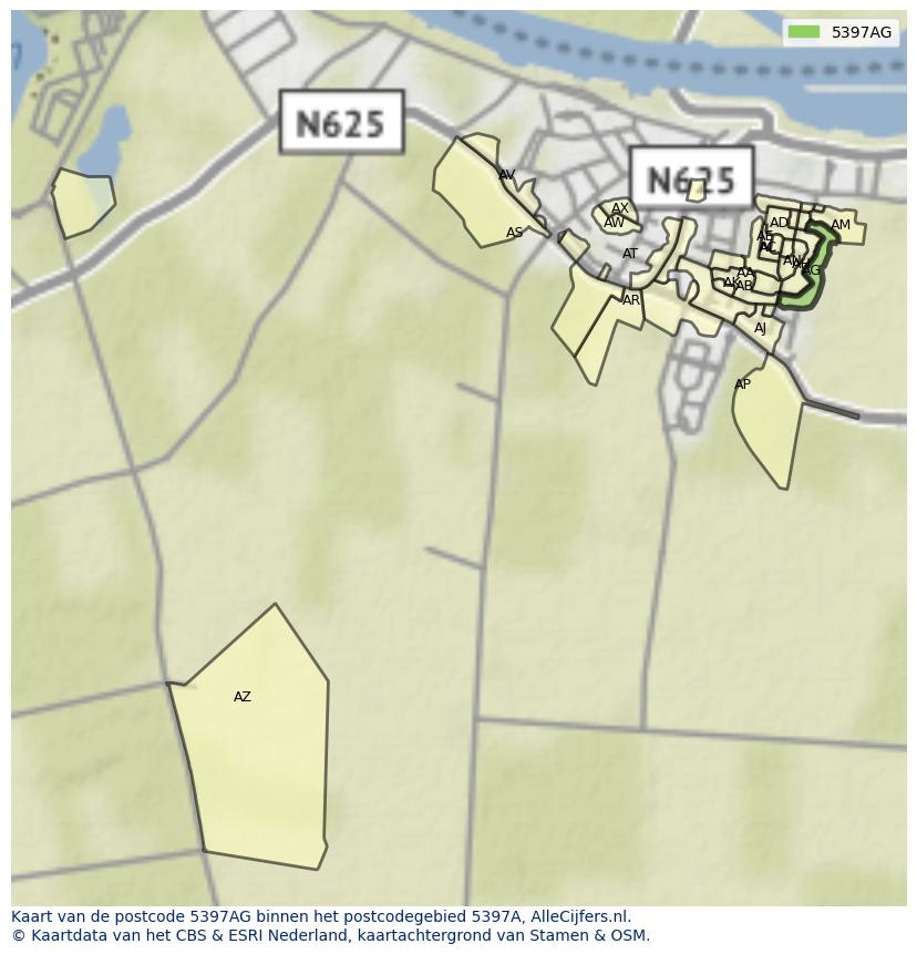 Afbeelding van het postcodegebied 5397 AG op de kaart.