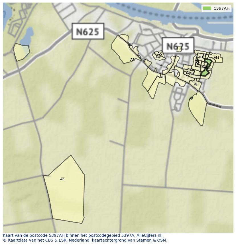 Afbeelding van het postcodegebied 5397 AH op de kaart.