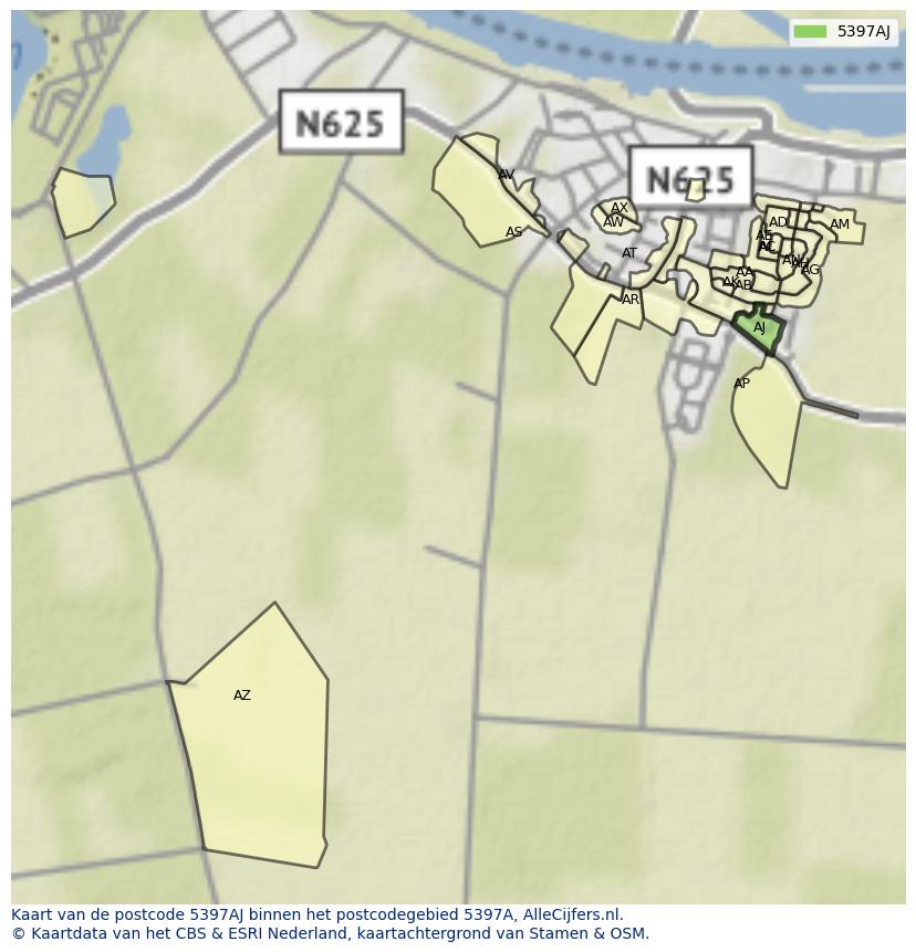 Afbeelding van het postcodegebied 5397 AJ op de kaart.