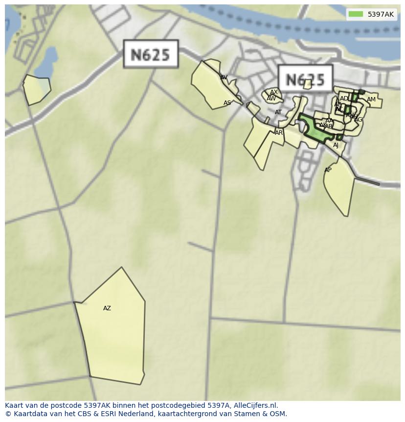 Afbeelding van het postcodegebied 5397 AK op de kaart.