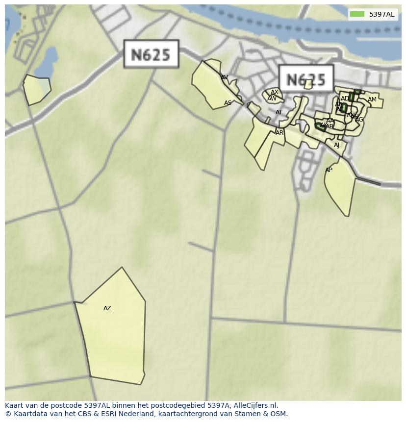 Afbeelding van het postcodegebied 5397 AL op de kaart.