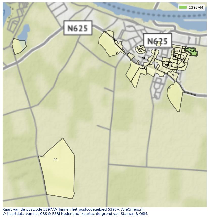 Afbeelding van het postcodegebied 5397 AM op de kaart.