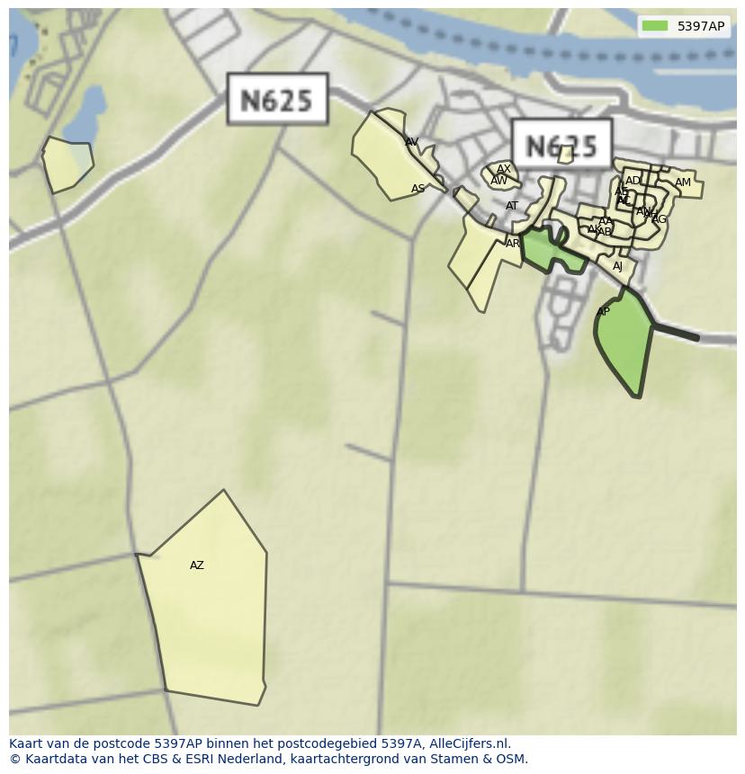 Afbeelding van het postcodegebied 5397 AP op de kaart.