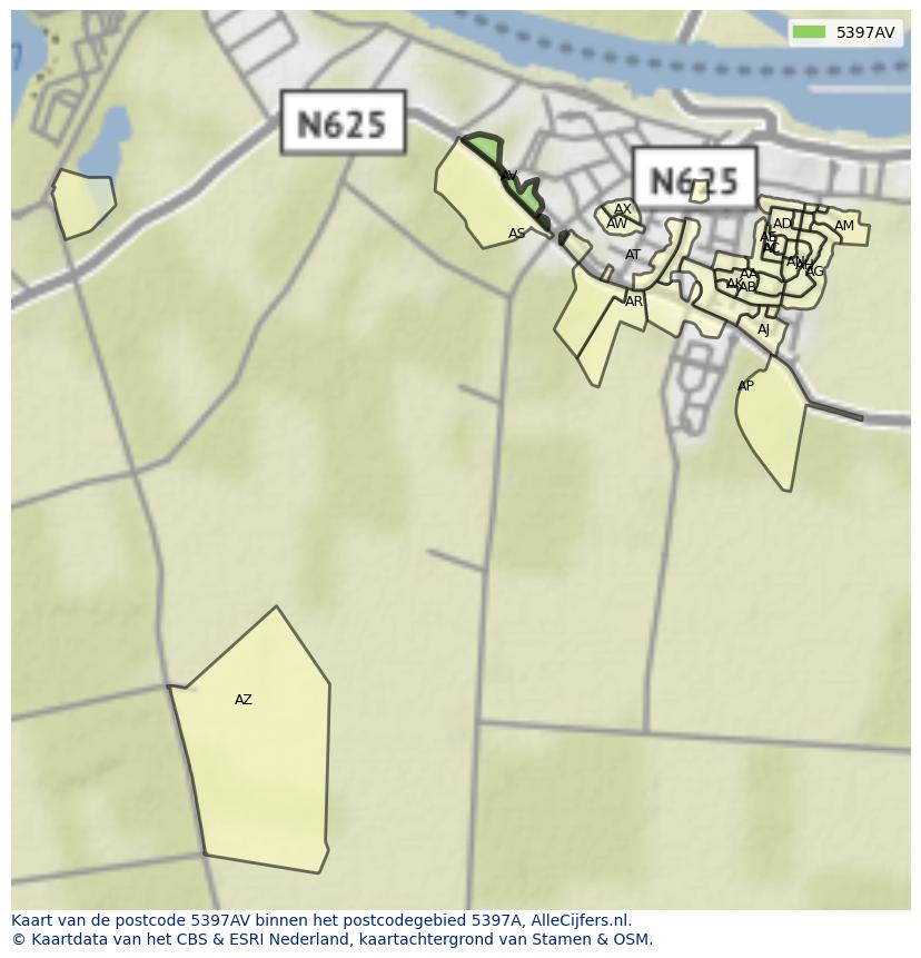 Afbeelding van het postcodegebied 5397 AV op de kaart.
