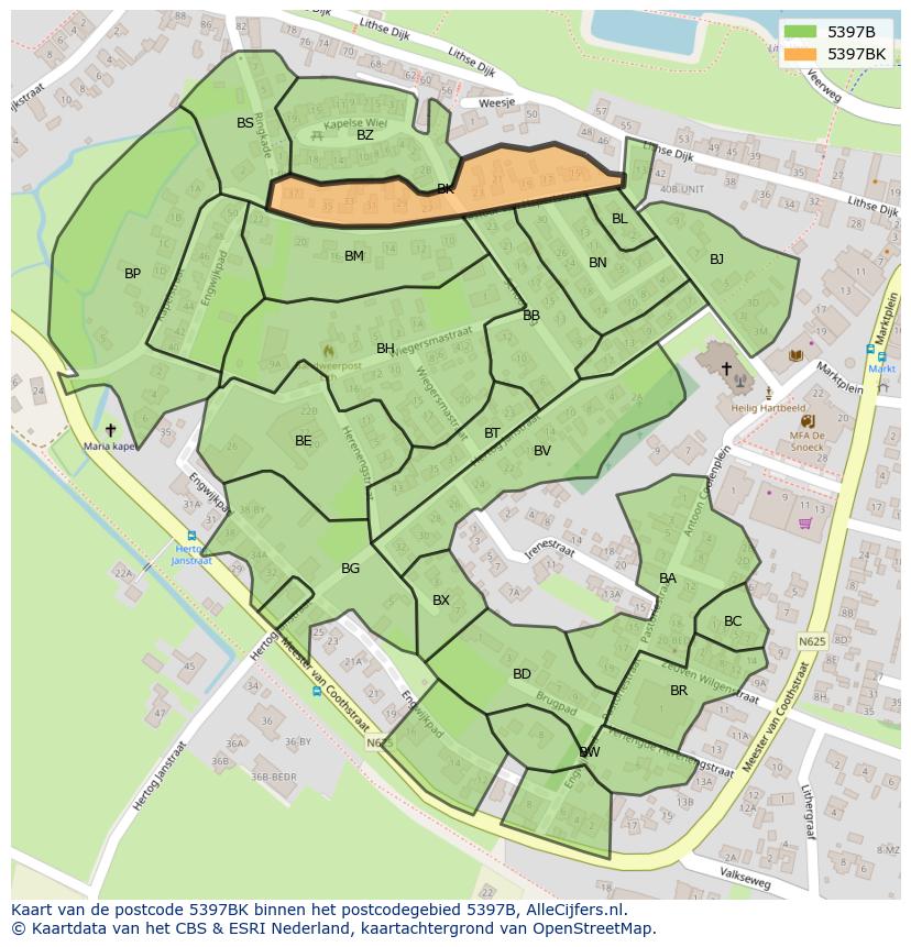 Afbeelding van het postcodegebied 5397 BK op de kaart.