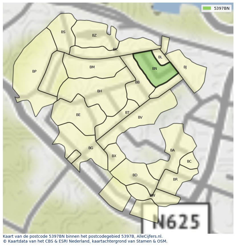 Afbeelding van het postcodegebied 5397 BN op de kaart.