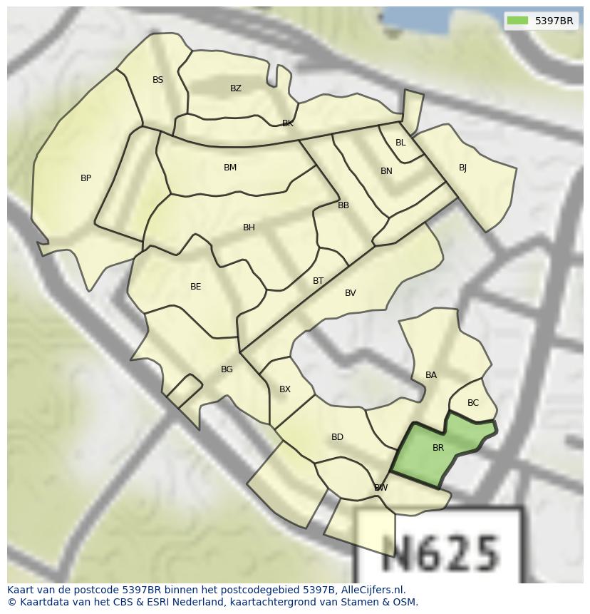 Afbeelding van het postcodegebied 5397 BR op de kaart.