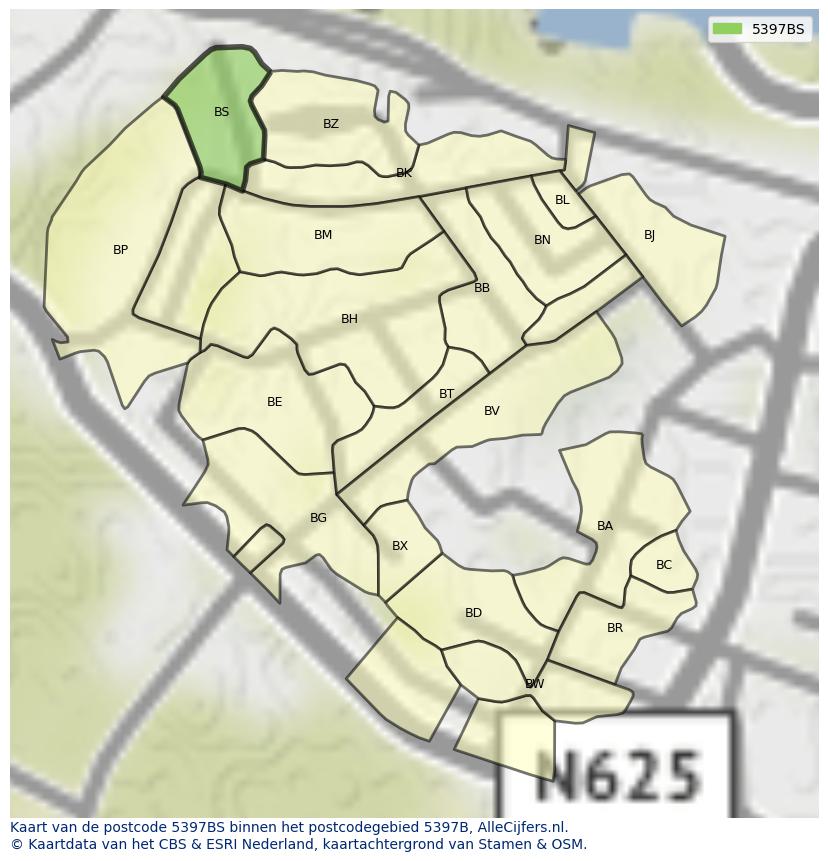 Afbeelding van het postcodegebied 5397 BS op de kaart.