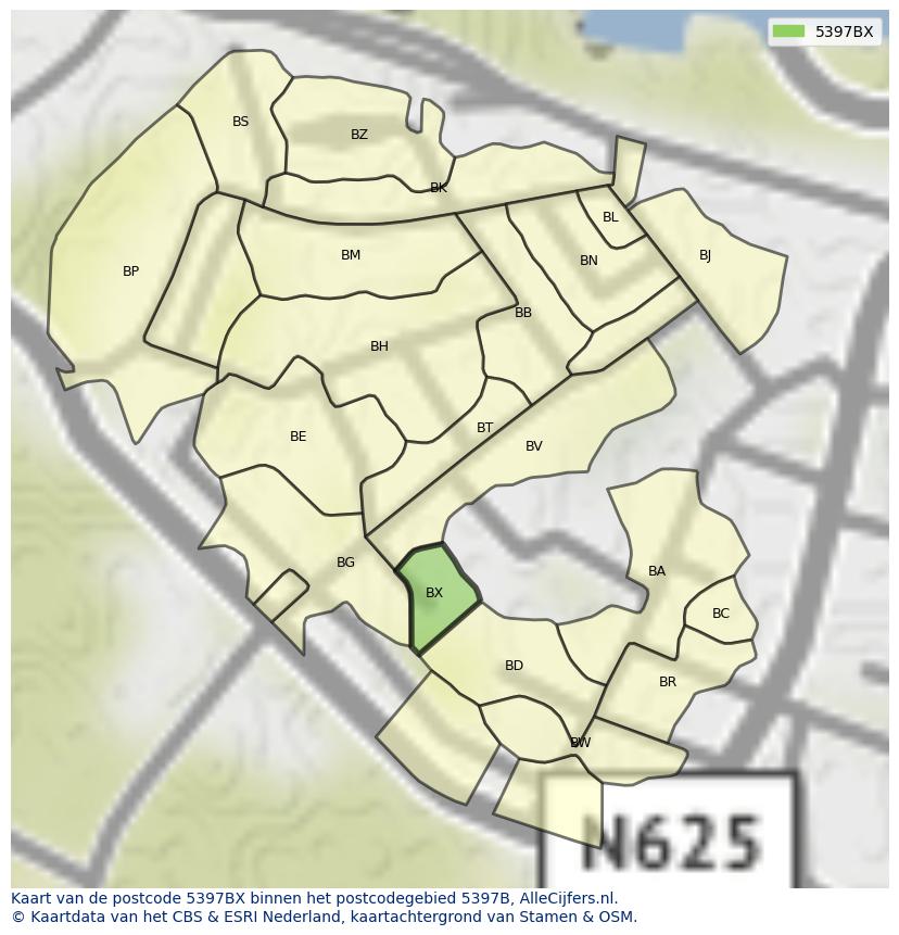 Afbeelding van het postcodegebied 5397 BX op de kaart.