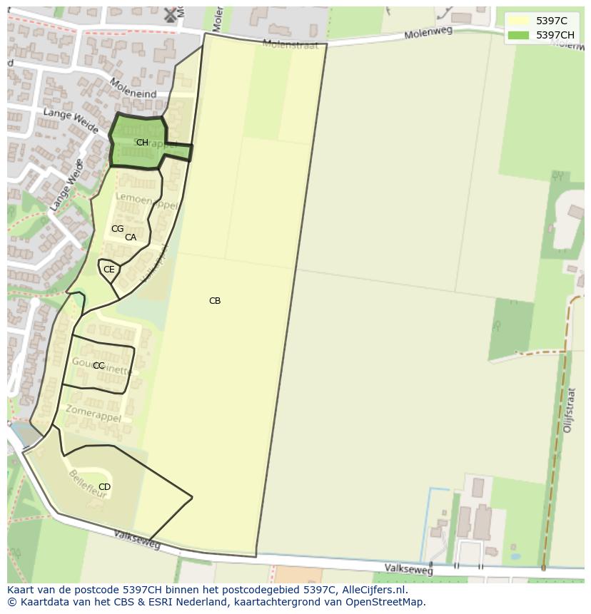 Afbeelding van het postcodegebied 5397 CH op de kaart.