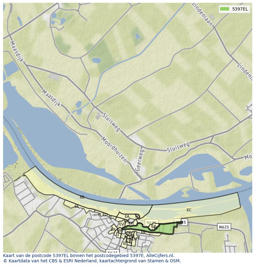 Afbeelding van het postcodegebied 5397 EL op de kaart.