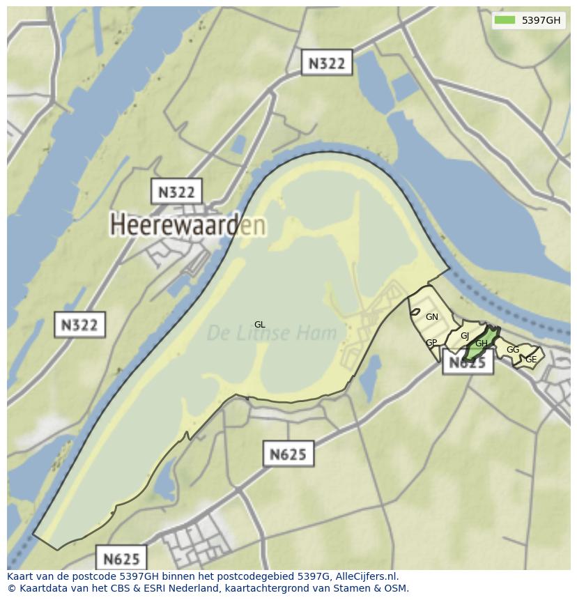 Afbeelding van het postcodegebied 5397 GH op de kaart.