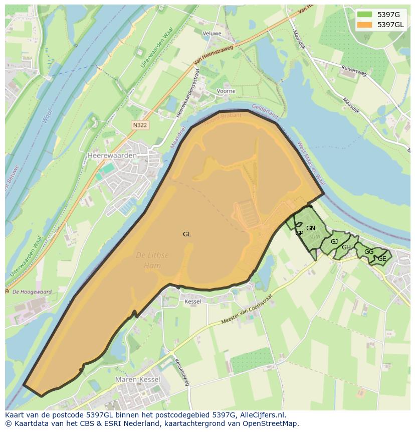 Afbeelding van het postcodegebied 5397 GL op de kaart.