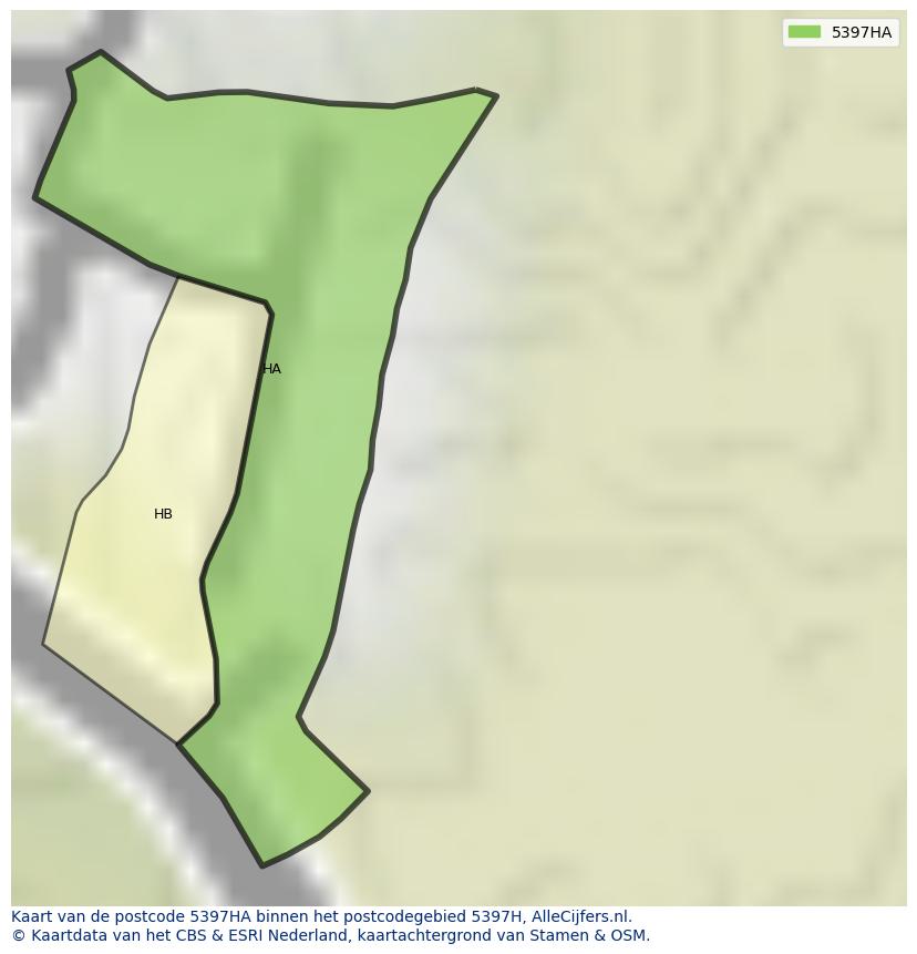 Afbeelding van het postcodegebied 5397 HA op de kaart.