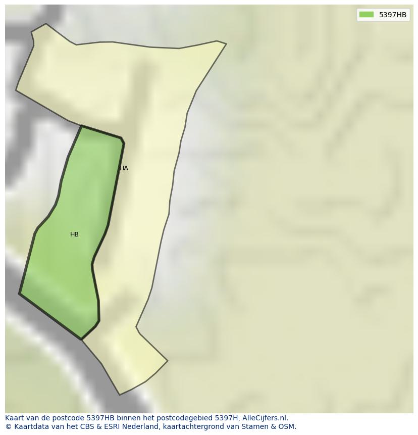 Afbeelding van het postcodegebied 5397 HB op de kaart.