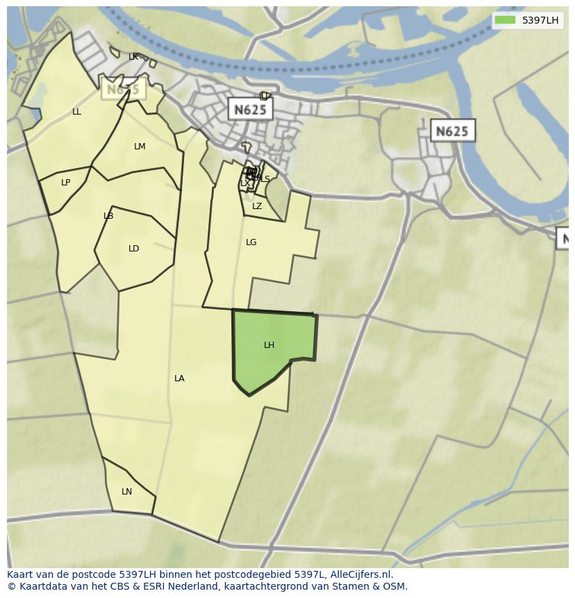 Afbeelding van het postcodegebied 5397 LH op de kaart.