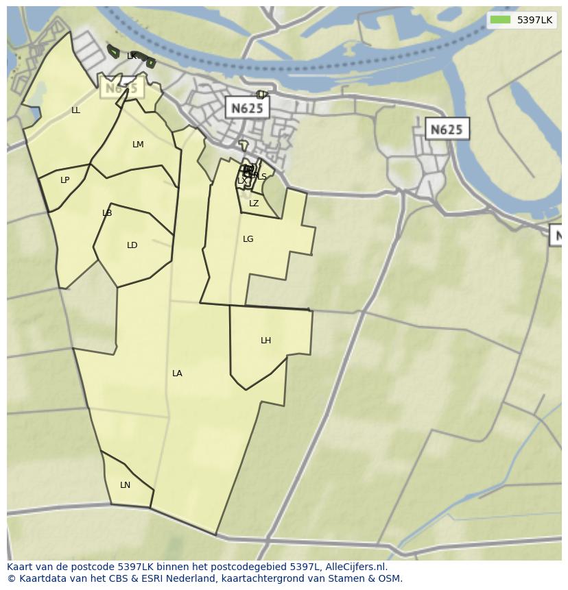 Afbeelding van het postcodegebied 5397 LK op de kaart.