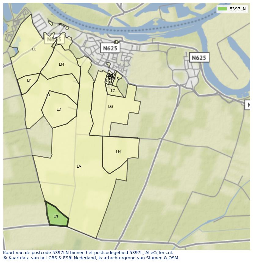 Afbeelding van het postcodegebied 5397 LN op de kaart.