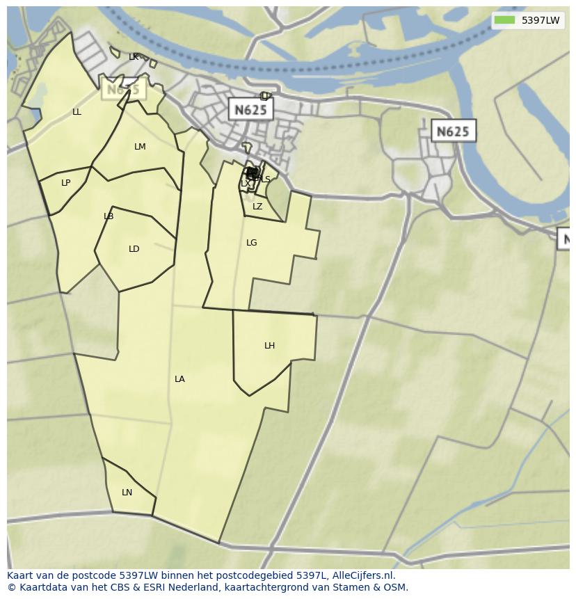 Afbeelding van het postcodegebied 5397 LW op de kaart.