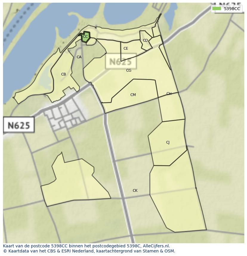 Afbeelding van het postcodegebied 5398 CC op de kaart.