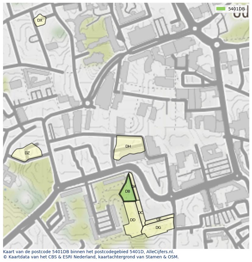 Afbeelding van het postcodegebied 5401 DB op de kaart.