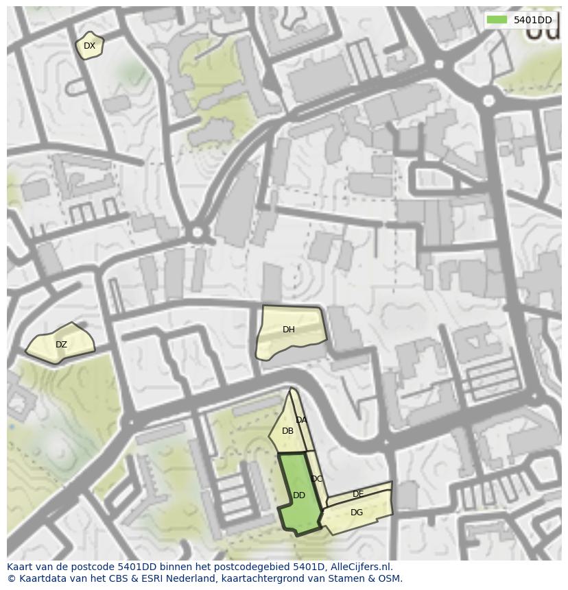 Afbeelding van het postcodegebied 5401 DD op de kaart.