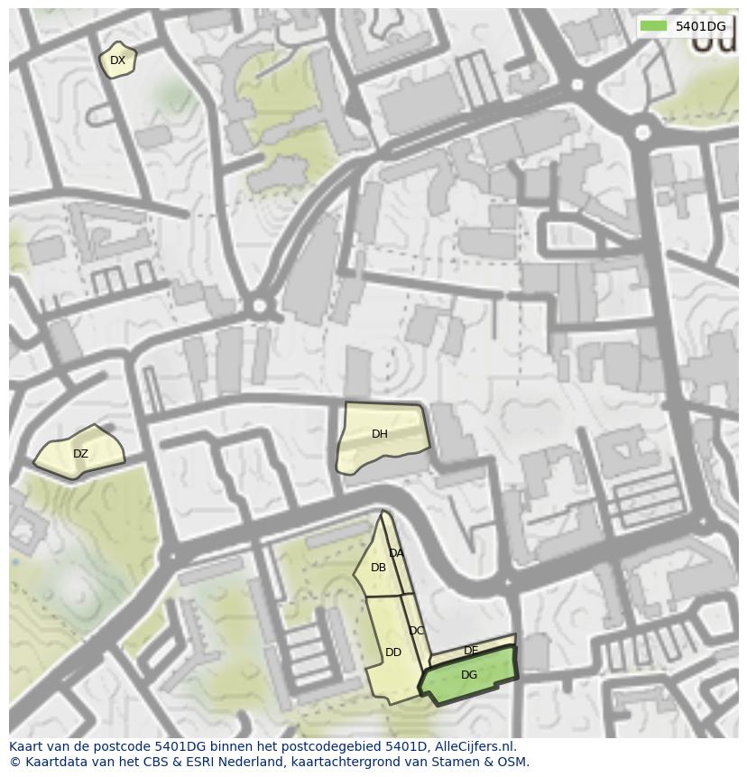 Afbeelding van het postcodegebied 5401 DG op de kaart.