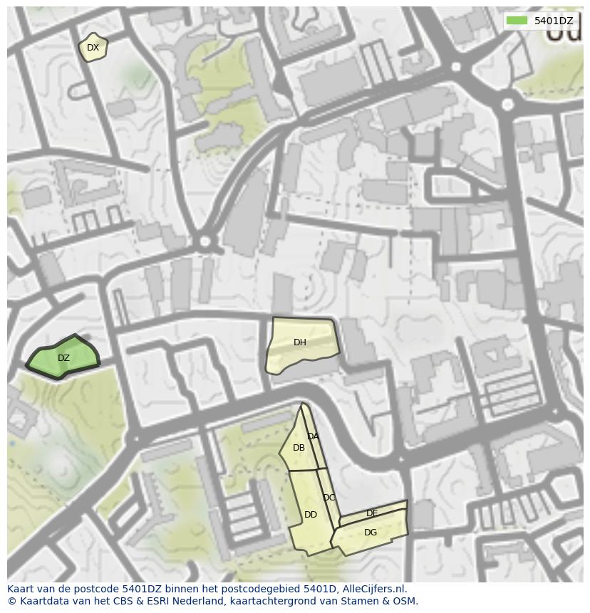 Afbeelding van het postcodegebied 5401 DZ op de kaart.