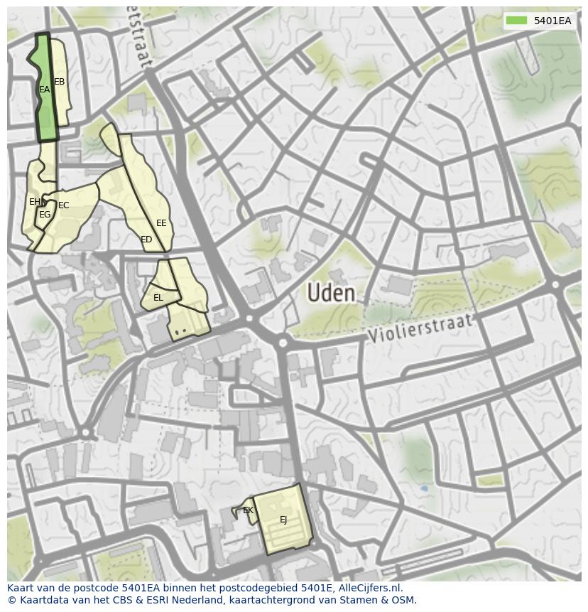 Afbeelding van het postcodegebied 5401 EA op de kaart.