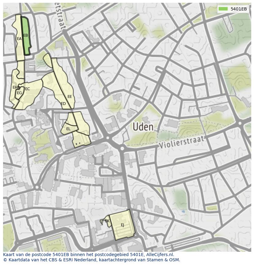 Afbeelding van het postcodegebied 5401 EB op de kaart.