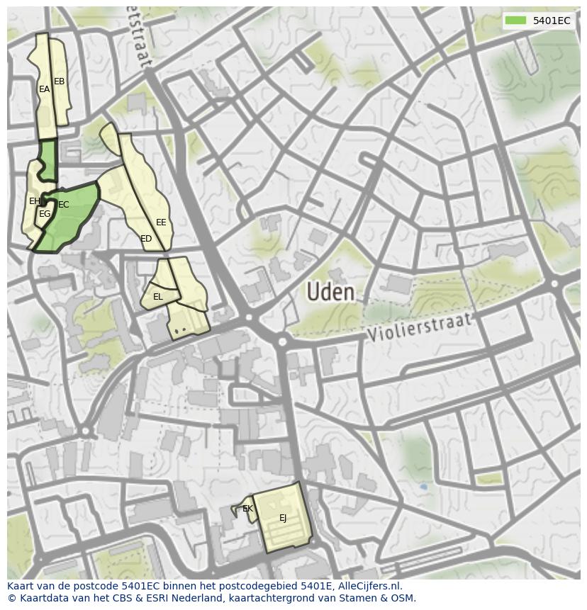 Afbeelding van het postcodegebied 5401 EC op de kaart.
