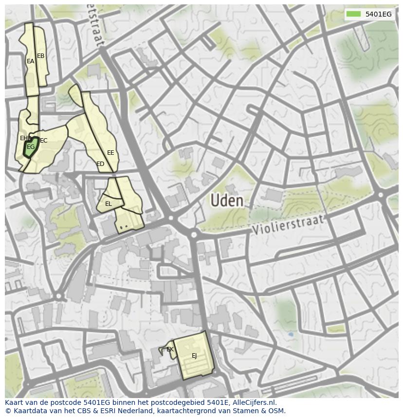 Afbeelding van het postcodegebied 5401 EG op de kaart.