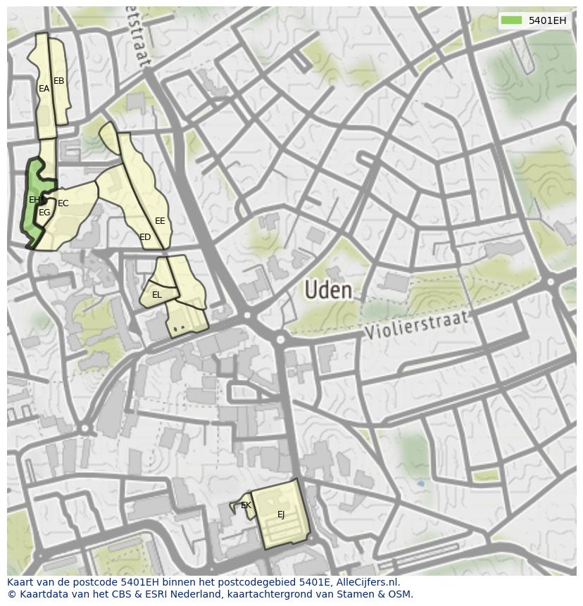 Afbeelding van het postcodegebied 5401 EH op de kaart.