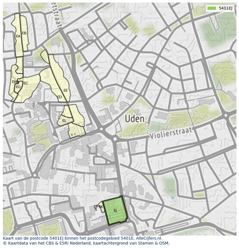 Afbeelding van het postcodegebied 5401 EJ op de kaart.