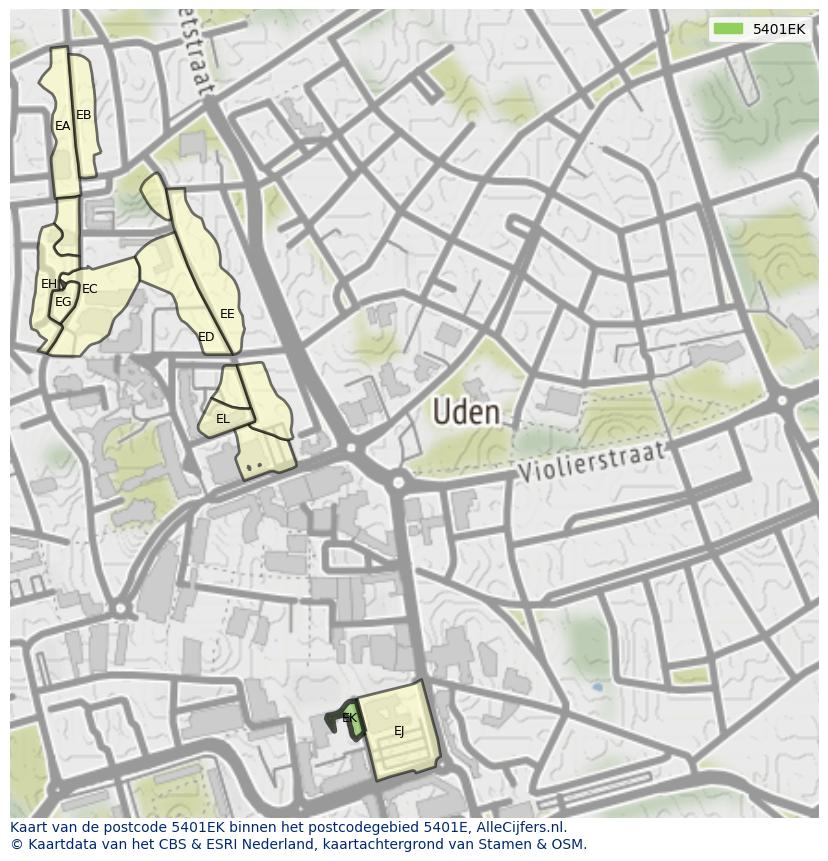 Afbeelding van het postcodegebied 5401 EK op de kaart.