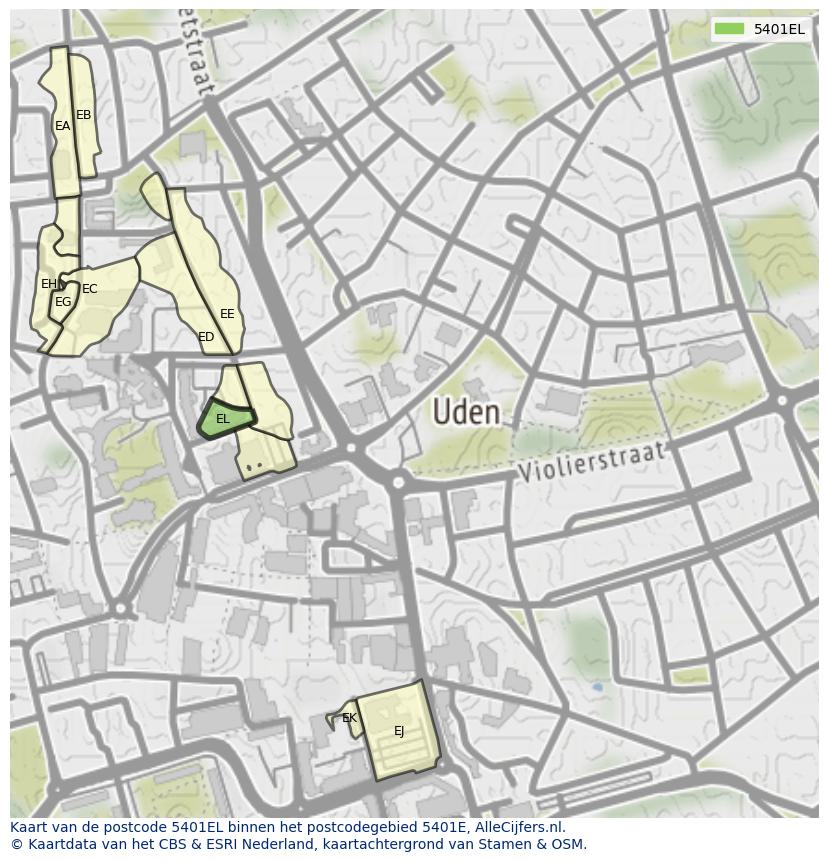 Afbeelding van het postcodegebied 5401 EL op de kaart.