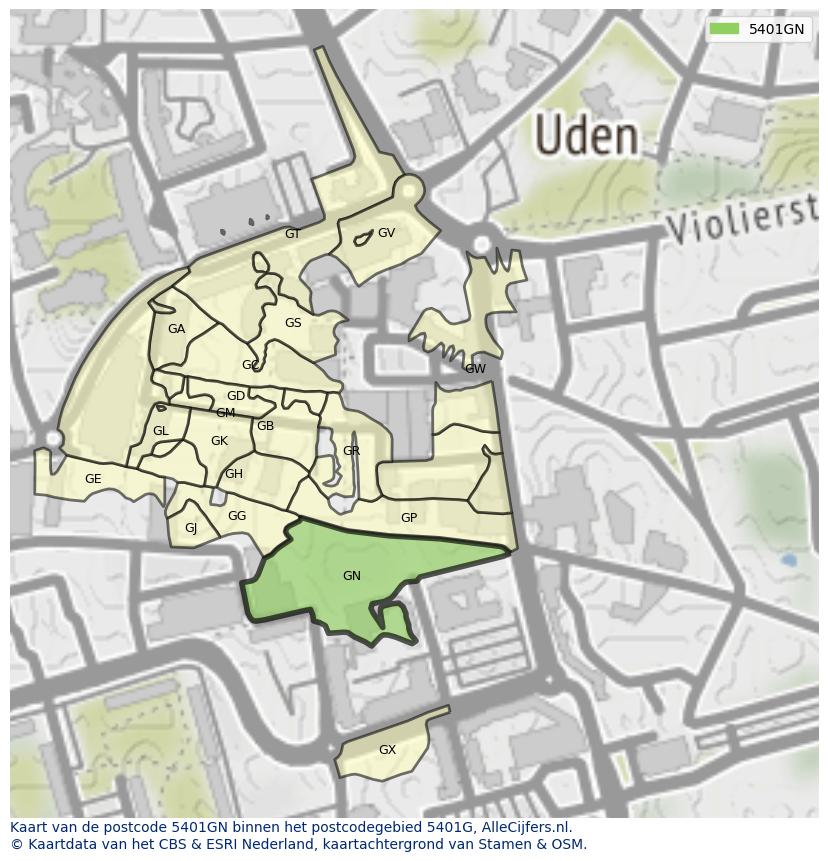 Afbeelding van het postcodegebied 5401 GN op de kaart.