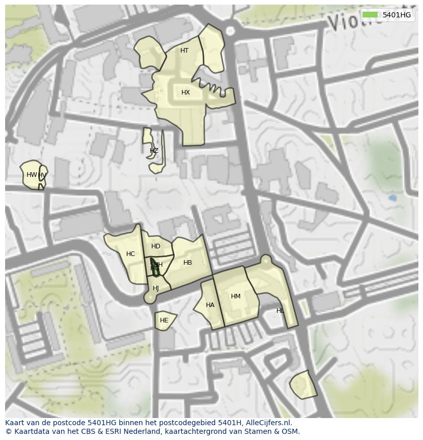 Afbeelding van het postcodegebied 5401 HG op de kaart.